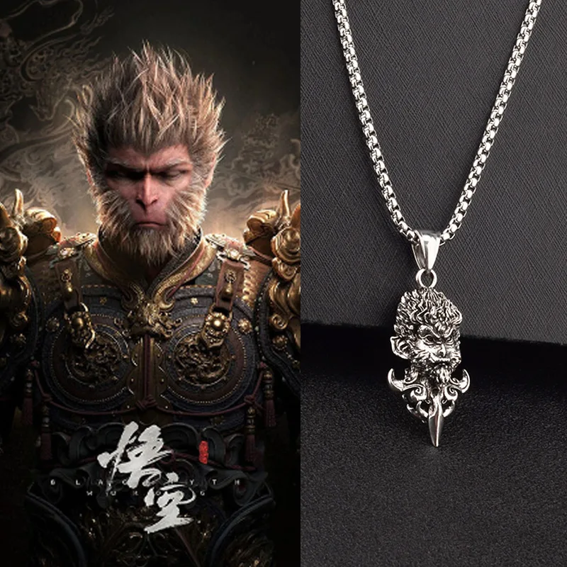 Black Myth: Wukong Game Derivative Metal Monkey Image Necklace Classic Durable Anime Character Winter Handsome Sweater Chain