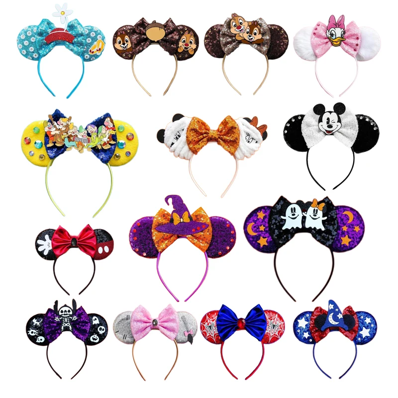 

2024 Mickey Mouse Ears Headbands Halloween Bows Sequins Adult Kids Hairband Women Spiderman Vampire Party Girls Hair Accessories