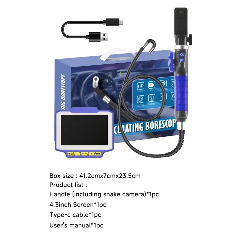 Cámara endoscópica profesional de 6,4 mm con boroscopio articulado de dirección de 4,3 pulgadas y 360 grados
