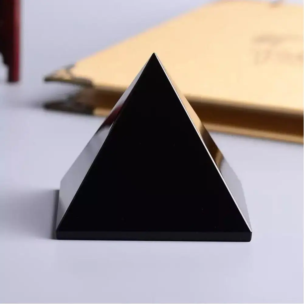 Natural Black Crystal Pyramid Decoration Living Room Porch Desk Office Desktop Obsidian Pyramid Ornaments Creative Fashion