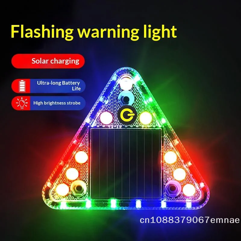 [ZYAS]LED Solar Warning Light Anti Collision Truck Tail Flashing Light Touch Switch Wireless Strobe Triangle Lamp Tail Light