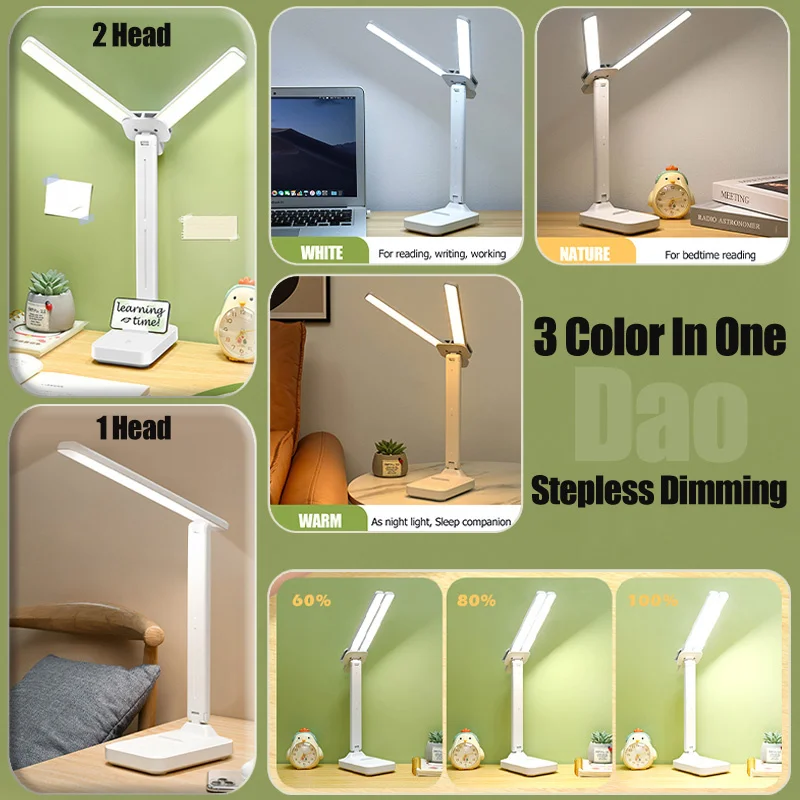Eye Care LED Desk Lamp USB Powered Small Foldable Table Lamp 3 Colors Dimmable Nihgt Light Reading Light For Children Students