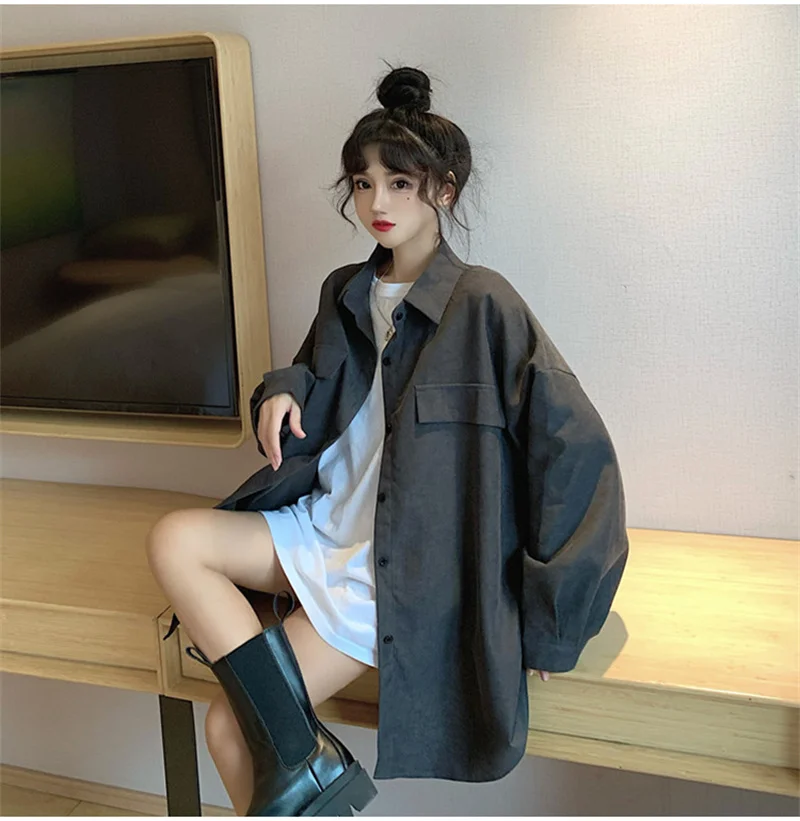 2023 Summer New Loose All-match American Gray Tooling Sunscreen Shirt Coat Women's Long-sleeved Blouse Solid Color Commuting X41
