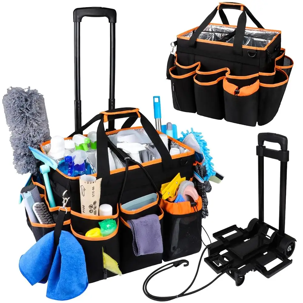 

Rolling Tote Bag With Detachable Trolley, Large Supplies Organizer Caddy With Wheels, Handle & Shoulder Strap, Portable