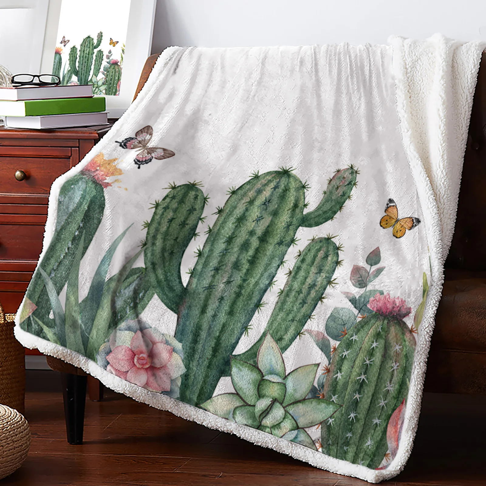 Ins Style Cactus Tropical Plants Blankets Winter Warm Cashmere Blanket Office Sofa Soft Throw Blanket Kids Bed Bedspread