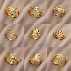 Pinky Ring For Men unisex Stainless Steel Geometric Ring Gold Color Engagement Band