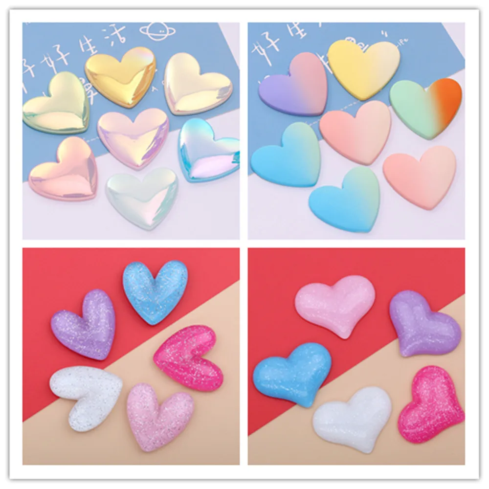 100pcs Kawaii Electroplating Iridescence DIY Crafts Flat Back Resin Peach Heart Cabochon Scrapbook Headwear Accessories