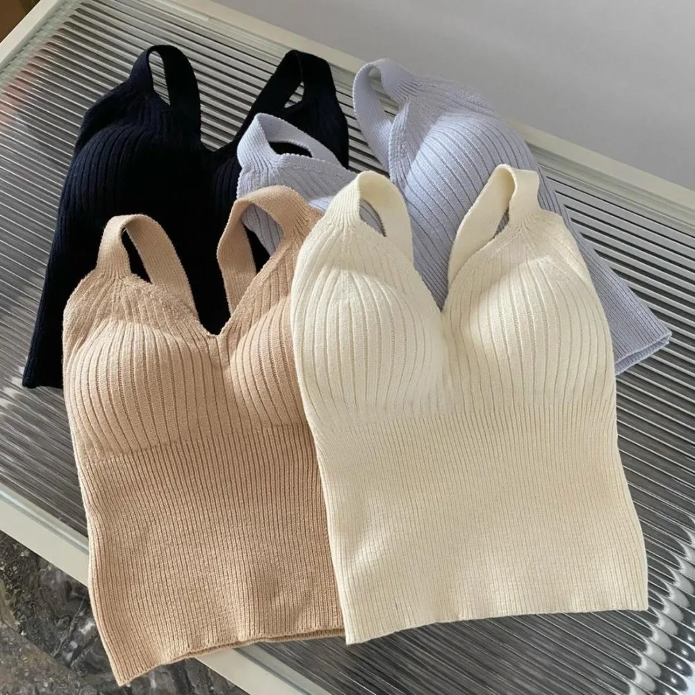 V-Neck Design Thermal Underwear Vest One-Piece Cup Heat-Generating Knitted Wool Vest Thickened Warm Strap Style