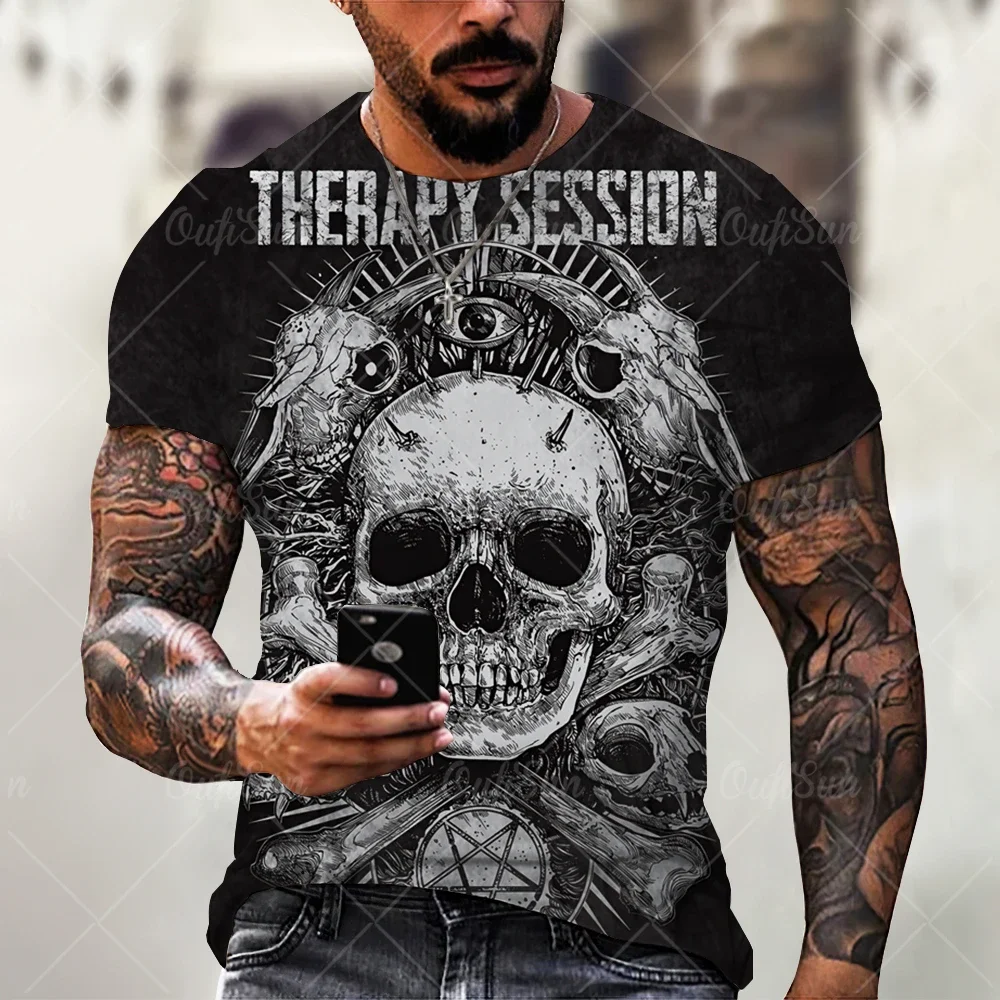 

2025 Summer New Vintage Horror Skull 3D Print Men's T-Shirt Classic Casual Short Sleeve Fashion Loose Oversized Tops Tee Shirt