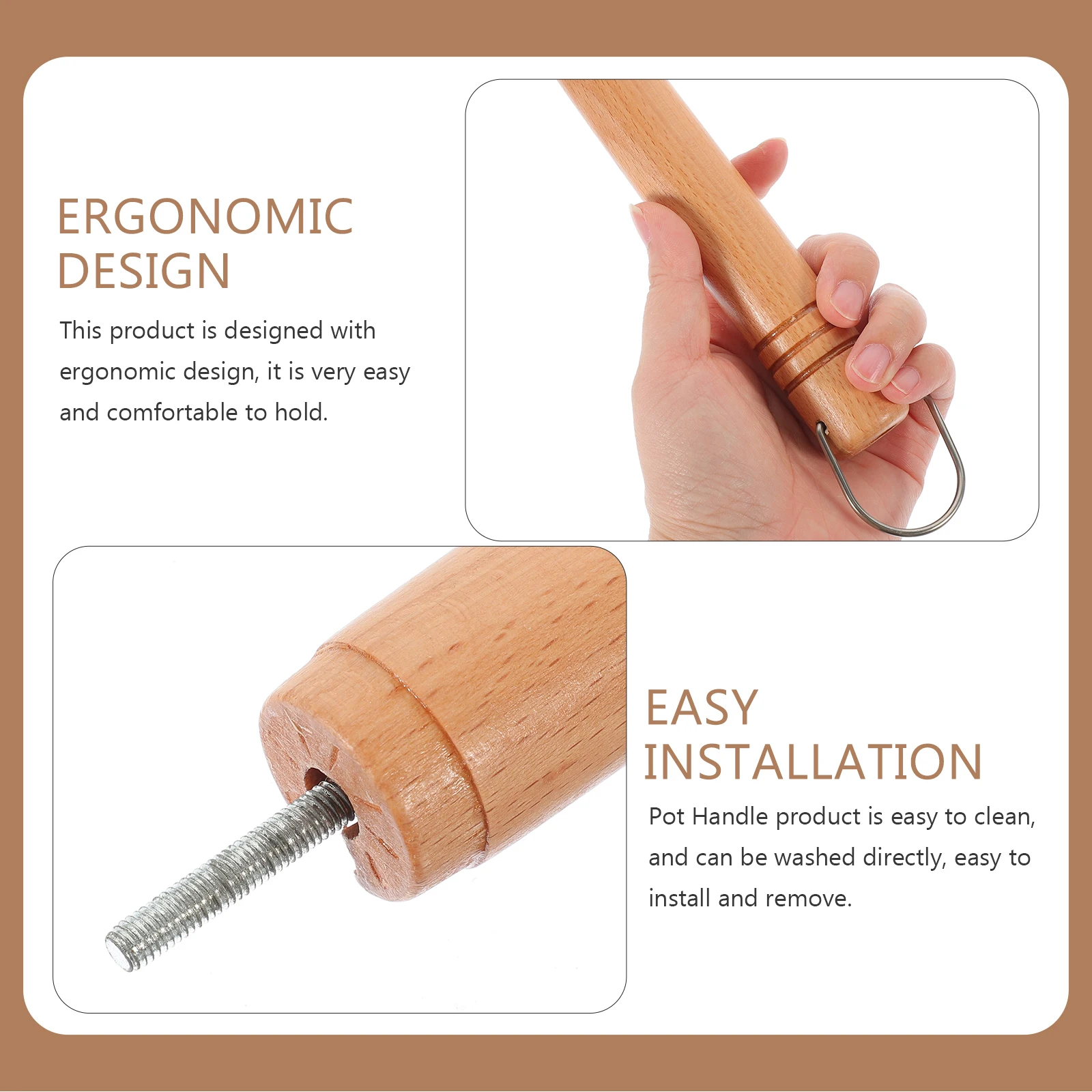 

2pcs Wooden Pot Handle Replacement Long Grip Milk Pan Handles Kitchen Gadgets Cookware Supplies Storage