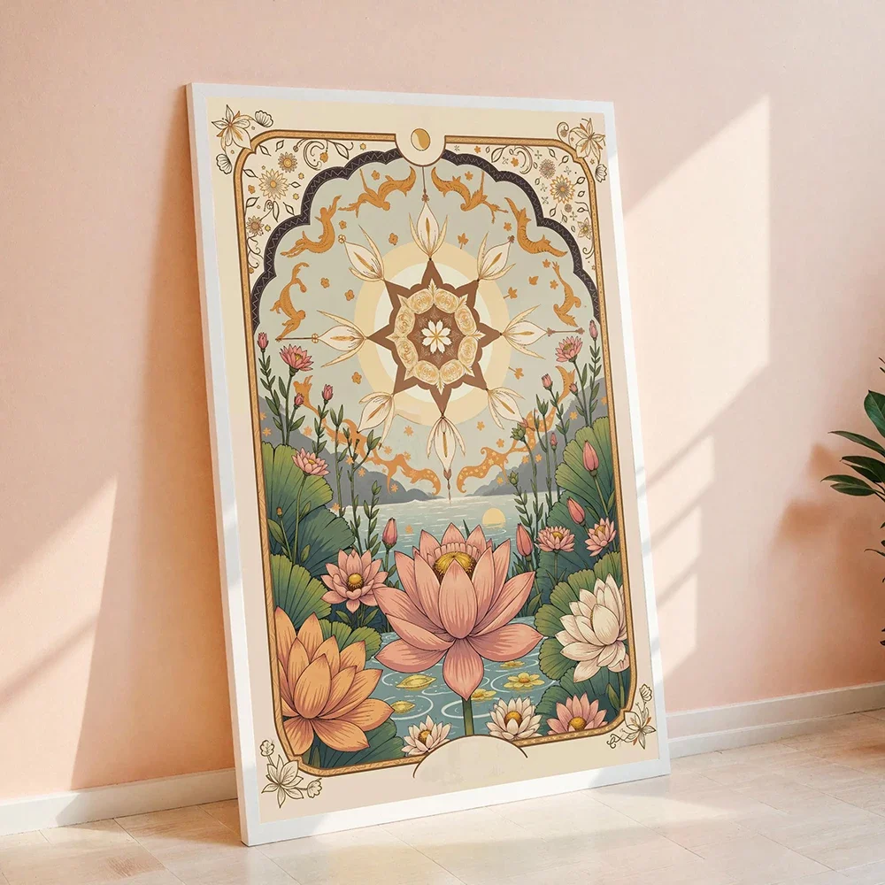 Boho Vintage Floral Star Tarot Card Art Prints Celestial Lotus Sun Wall Canvas Painting Living Study Room Home Decor