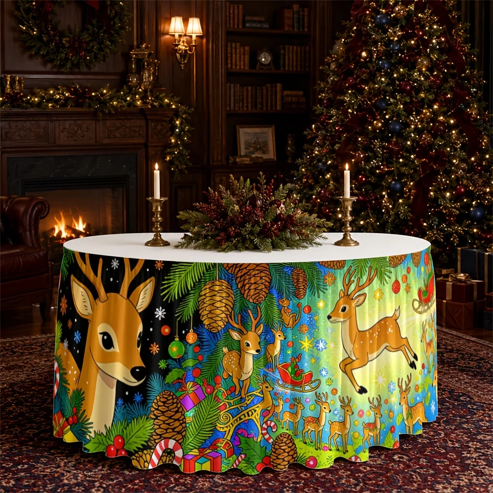 Festive and lively atmosphere. Decorative seasonal home dining party celebration. Table decoration, table cover.