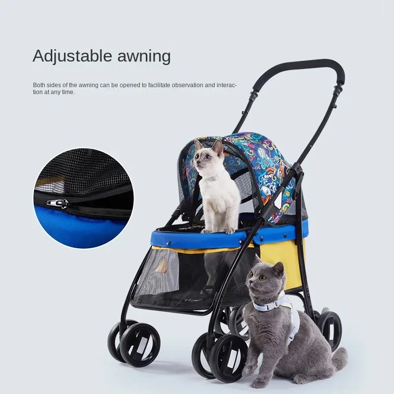 Panoramic Perspective Lightweight Folding Pet Cart Large Space for Outdoor Play Cat and Dog Cart Comfortable Travel