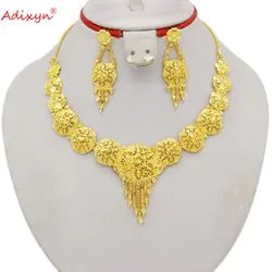 Adixyn 2022 Dubai Jewelry set for Women 24k Gold Color Earrings Necklace luxury quality jewelry Party African Gifts N03306