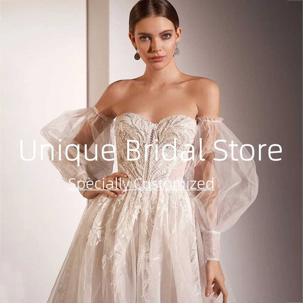 Customized Elegant Wedding Dresses A-line Beautiful Applique Full Long Sleeves Sexy Open Back High Quality 2023 New Bridal Gown