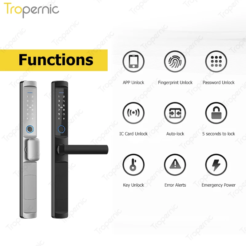 Imagem -02 - Tuya Impermeável Biométrica Fechaduras da Porta de Impressão Digital Electronic Smart Door Lock Rfid Card Code Lock Porta de Vidro de Alumínio