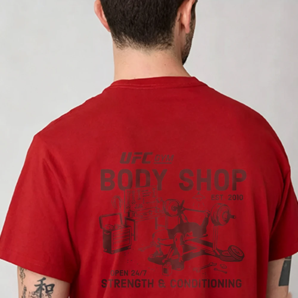 Body Shop Gym Graphic Tee Design Gym Apparel Concept Graphic Cotton Short Sleeve Tee Unisex Sports Training Casual T-shirt