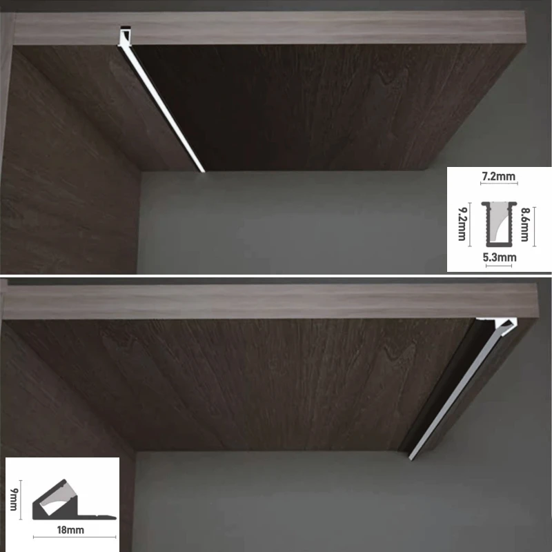 Cabinet Layer Shelf LED Aluminum Profile Recessed Backlight Channel Silicone Diffuser Wardrobe Closet Board Edge Bar Strip Light