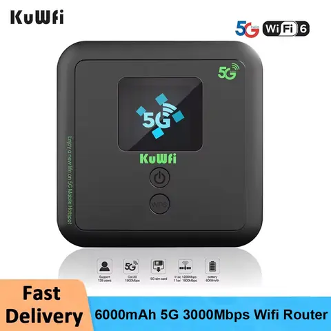 KuWfi 6000mAh 5G Mobile Wifi Router 3000Mbps Wireless Mini Outdoor Portable Pocket Wifi Hotspot With Sim Card Slot 32 Uers