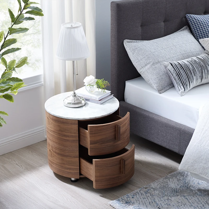 M Modern Luxury Marble Nightstands with 2-Drawer Round Bedside Table for Bedroom M