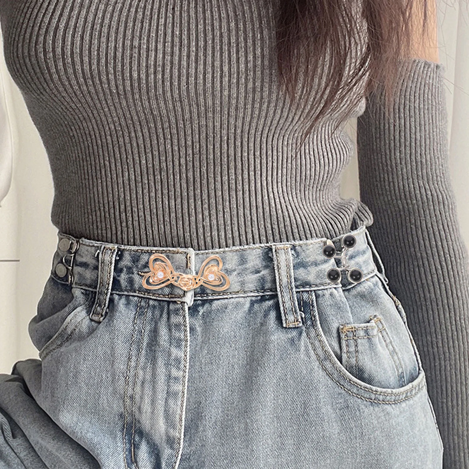 مشبك مشبك الخصر على شكل قلب بدون خياطة معدنية قابلة للتعديل لشد زر الجينز لتخسيس الخصر ملابس يومية من سبائك الزنك #4