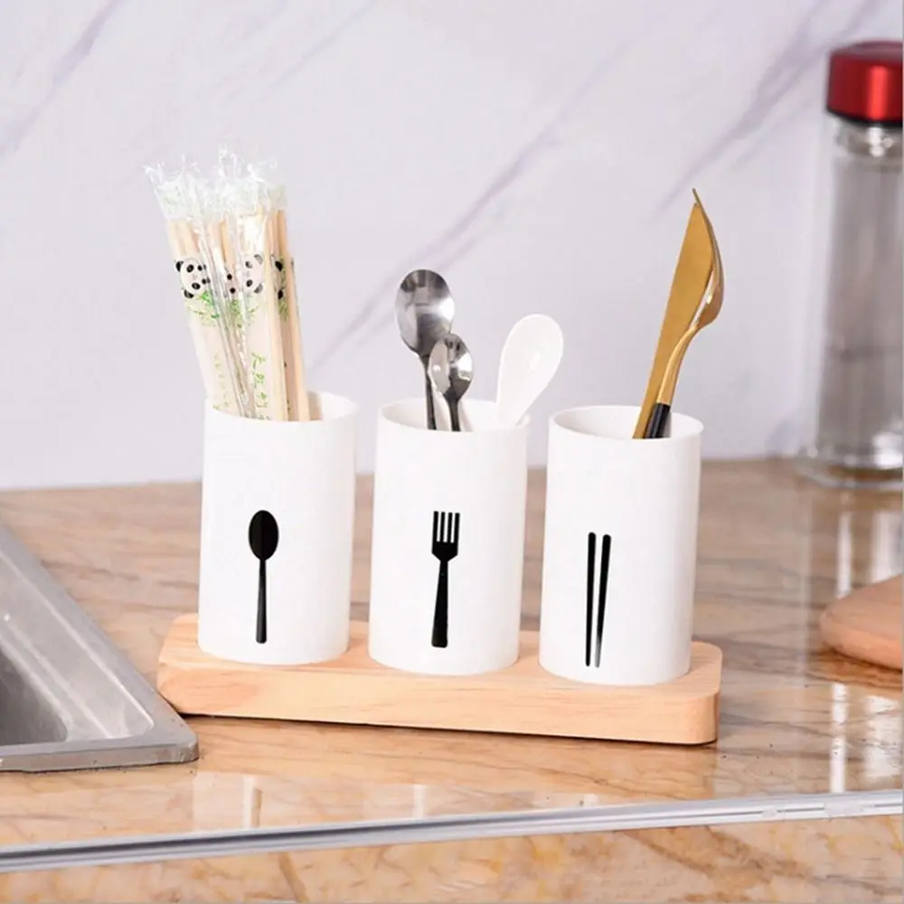 

Practical Wood Base Chopsticks Storage Rack High-grade White Spoon Fork Drain Box Drying Flatware Organizer for Kitchen