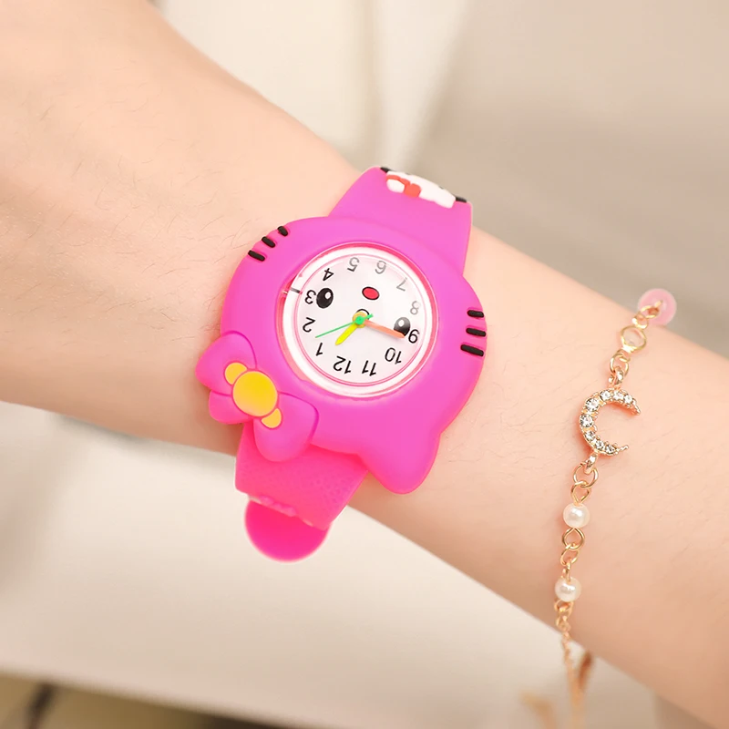 Cartoon watch for children students with cute and adorable cat