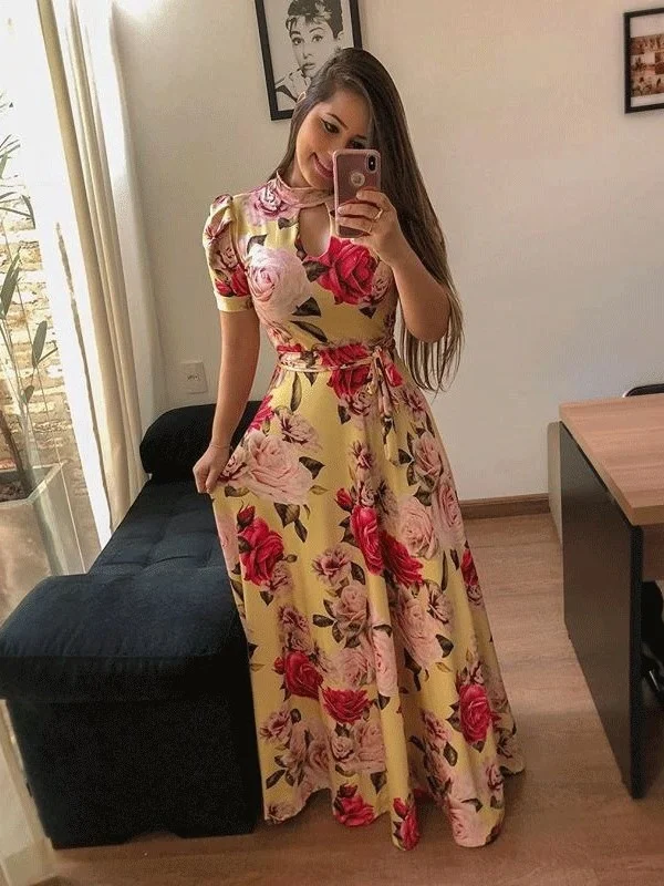 Europe And The United States Spring And Summer Fashion Sexy Printed Dress  Women