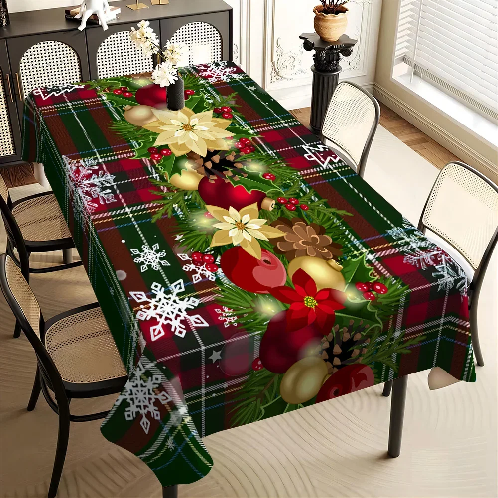 Christmas Poinsettia Snowflakes Tablecloth for Table Decor Reusable Winter Xmas Kitchen Dining Tablecloth Christmas Decoration