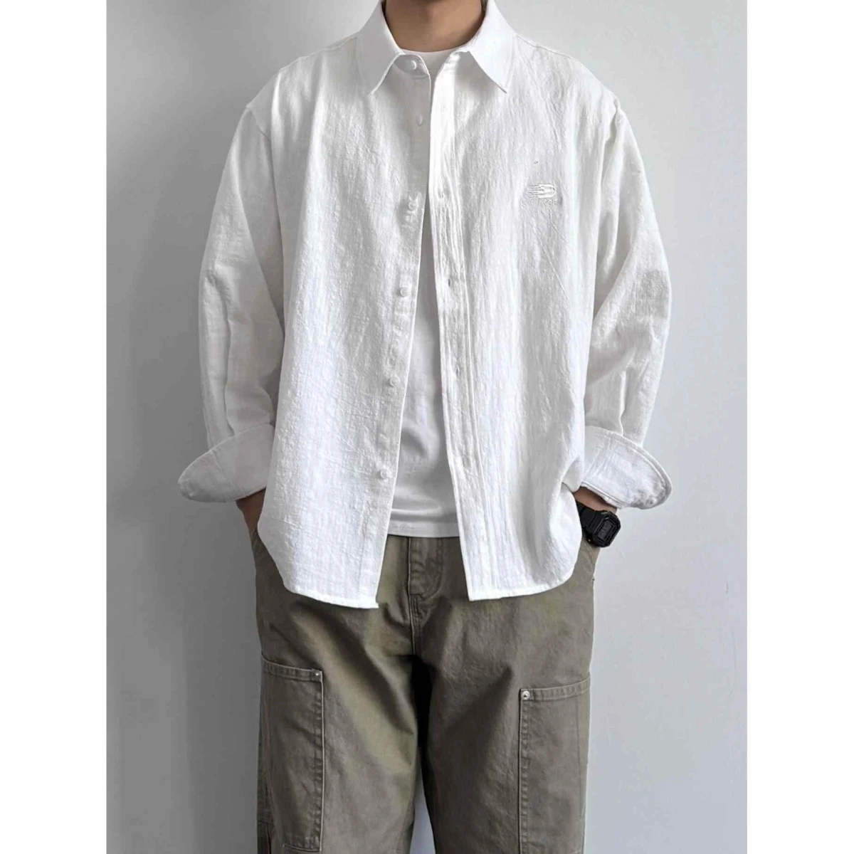 

Ретро-куртка свободного кроя с текстурой, длинными рукавами и вышивкой, имитирующая лен, повседневная, универсальная, в японском стиле, модная, весна-осень