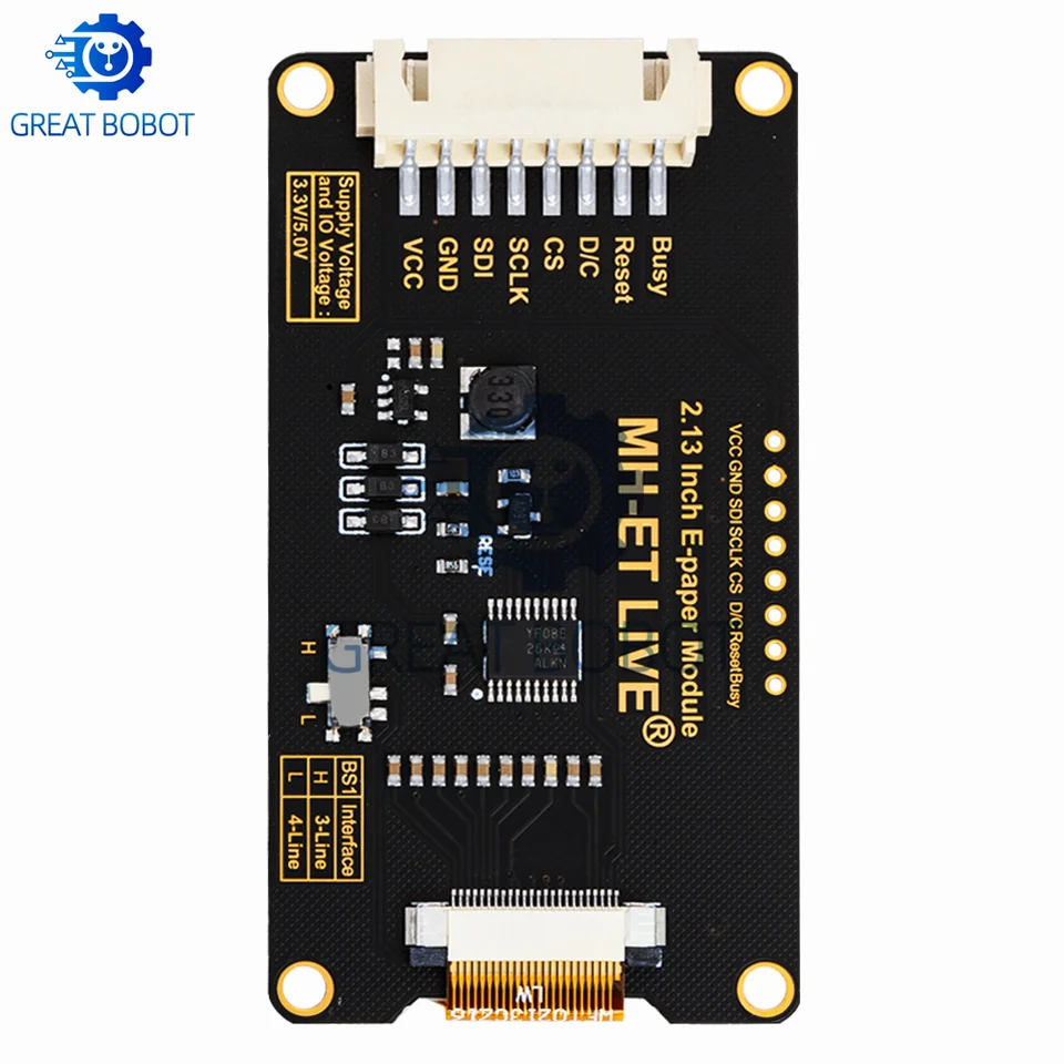 Produktbild von 2,9 Zoll E-Paper Display 4-Farben (Schwarz/Weiß/Gelb/Rot), 384x168, SPI, 3,3V/5V Kompatibel, Mit Level-Shifter, Für Raspberry Pi, ESP32, Arduino & STM32