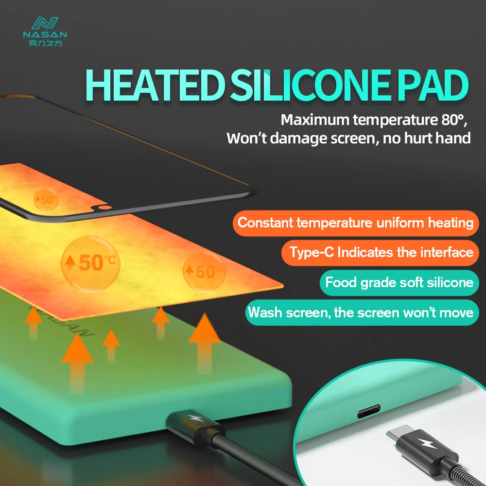 NASAN Heated Universal Silicone Pad for iPhone Samsung LCD Screen Laminating Super Soft Wear-Resistant Mat Phone Repair Tool Mat