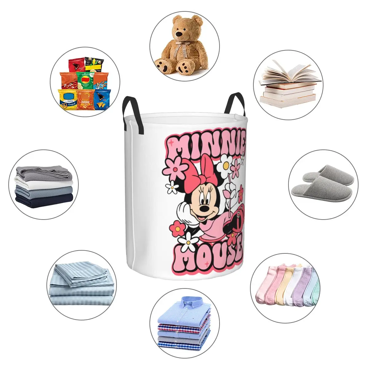 Minnie Mouse Cartoon Merch Laundry Baskets Hamper Decorative Storage Basket for Laundry Room