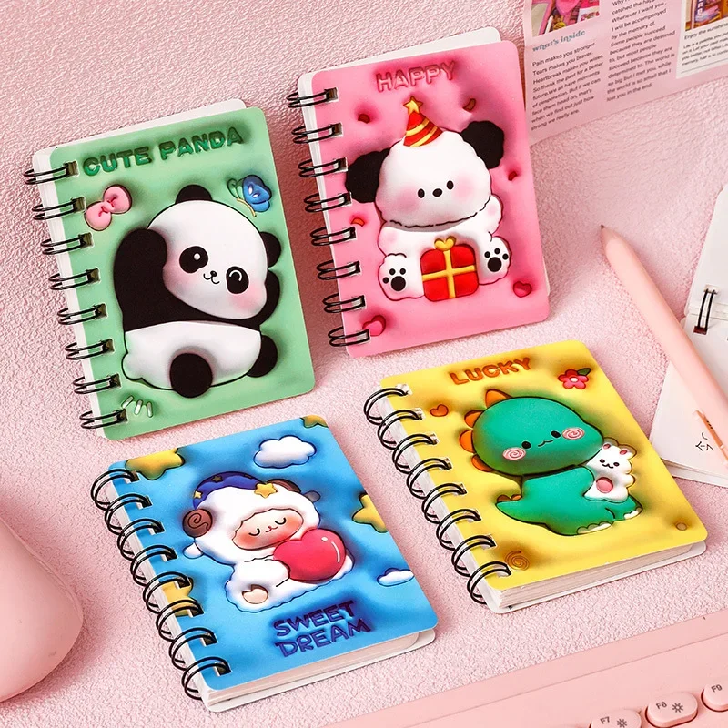 Kawaii Cartoon Cute 3D Stereoscopic Coil Notebook for Students 80 Page Blank Paper A7 Mini Pocket Journal School Office Supplies