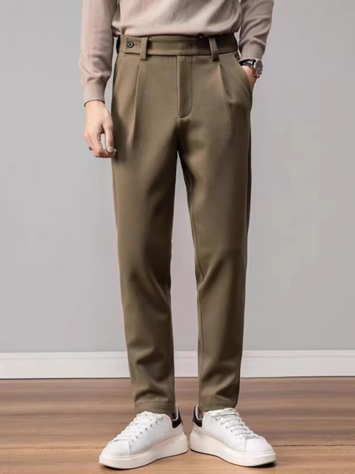 

Мужские повседневные прямые шерстяные брюки Naples, элитные универсальные маленькие брюки в стиле вестерн, драпированные теплые брюки