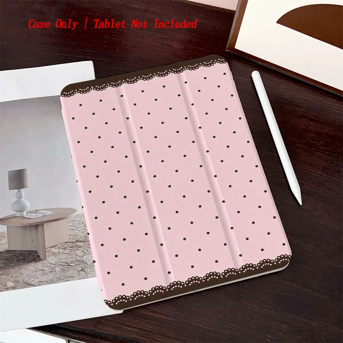 

Trendy Pink Background Coffee Brown Edge & Black Spots iPad Cover For Apple iPad9th/10th Gen Air5 Pro 12.9 Mini6 Shockproof Case
