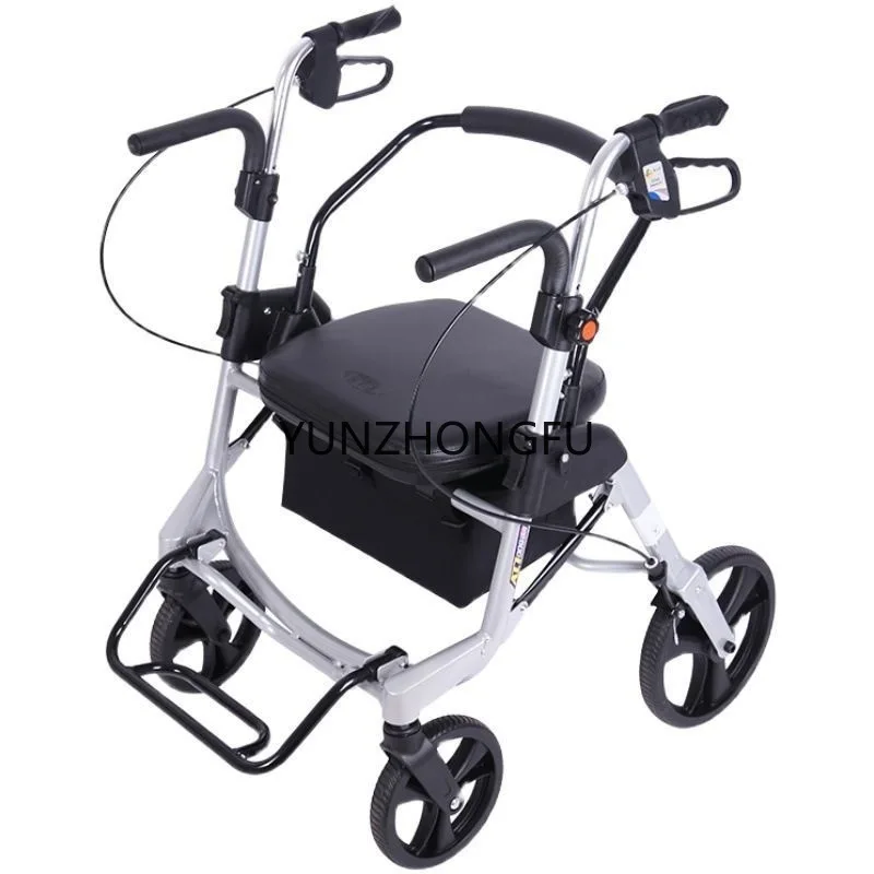 Elderly Trolley Portable Folding Shopping Cart Four-Wheel Walking Crutch Rollator