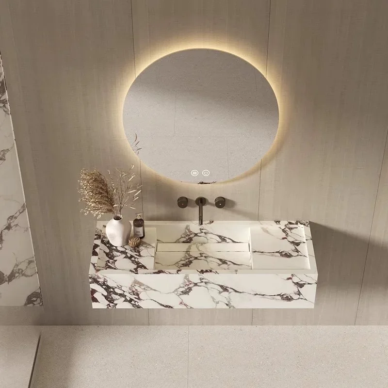 Modern Wholesale Price Home Decor Custom Marble Shaped Burnt Stone Bathroom Washbasin with Light Emitting Diode Drainage Hole