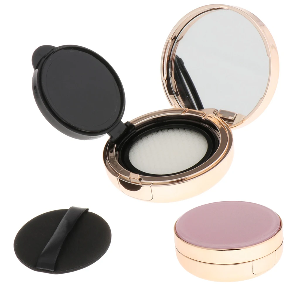 Caja de base DIY Puff, Kit de viaje rosa, estuche de maquillaje con espejo, contenedor de crema BB, caja de esponjas con cojín de aire, contenedor de cosméticos