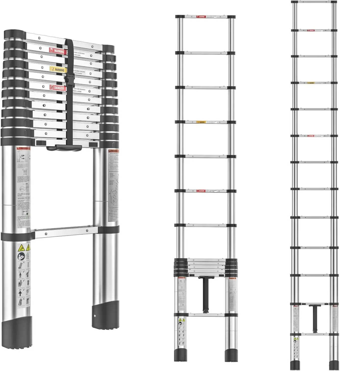 Telescoping Ladder, 12.5FT One-Button Slow Retraction Extension Ladder, Compact Aluminum Telescopic Ladder,330 LBS Max Capacity