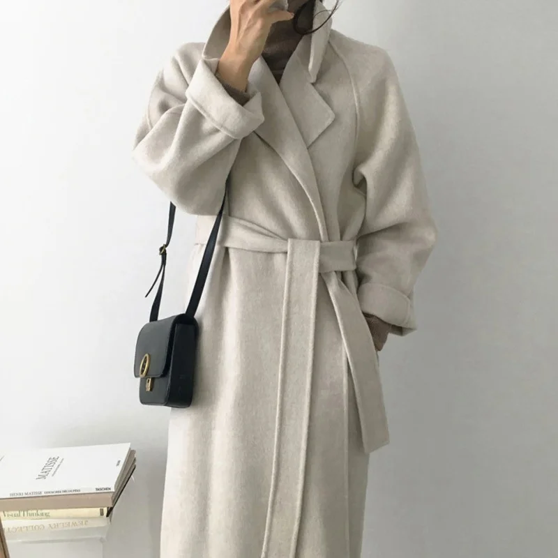 

MUXI Women's Woolen Coat, Loose, Casual, Retro, Elegant Waistband, Woolen Coat, Warm and Thick Coat for Autumnwinter