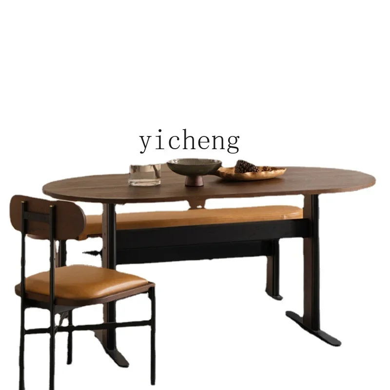 Zf Retro Solid Wood Mid-Ancient Dining Table Home Small Apartment Designer Oval