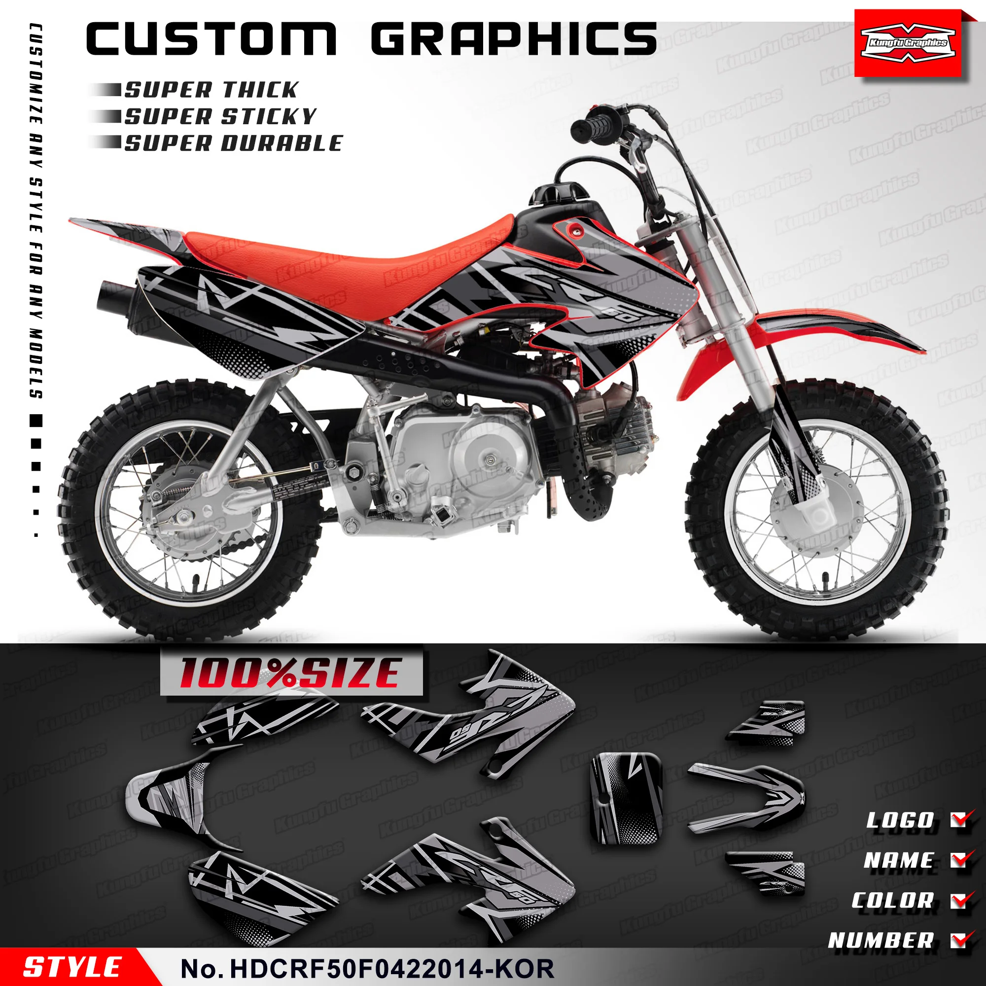 

KUNGFU GRAPHICS MX Stickers Enduro Decals Stickers for Honda CRF 50F CRF50 F 2004-2023, Personalized, HDCRF50F0422014-KOR