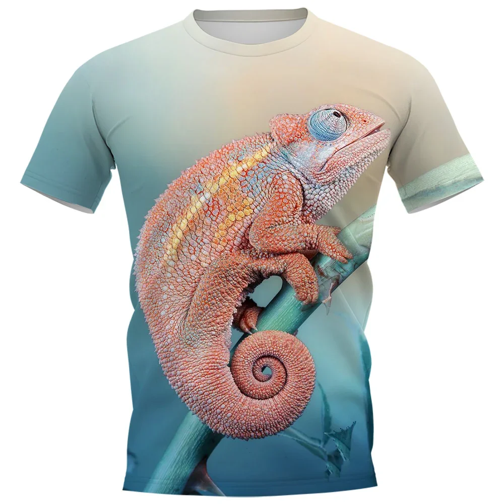 HX Fashion Mens T-shirts Tropical Novelty Pet Chameleon 3D Printed Tees Summer Short Sleeve Casual Shirts Hip Hop Tops