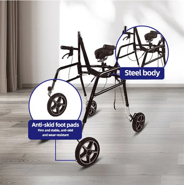 New Strap Design Assisted Rehabilitation Standing with Seat Foldable Adjustable Height Walker Rollator