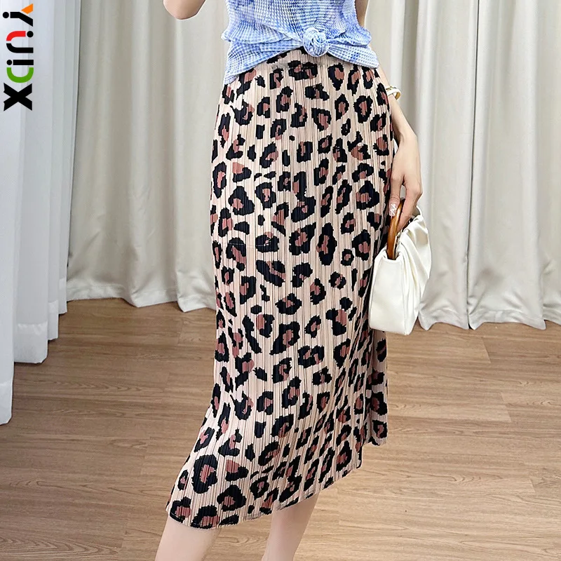 

YUDX Pleated Skirt Women's 2024 Summer New Style High-waisted Temperament Slimming Slit Fashionable Mid-length Printed Skirt