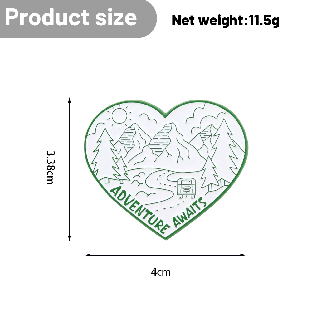 Heart-Shaped Adventure Awaits Mountain Nature Enamel Badge Outdoor Hiking And Camping Backpack Patch Travel Accessory