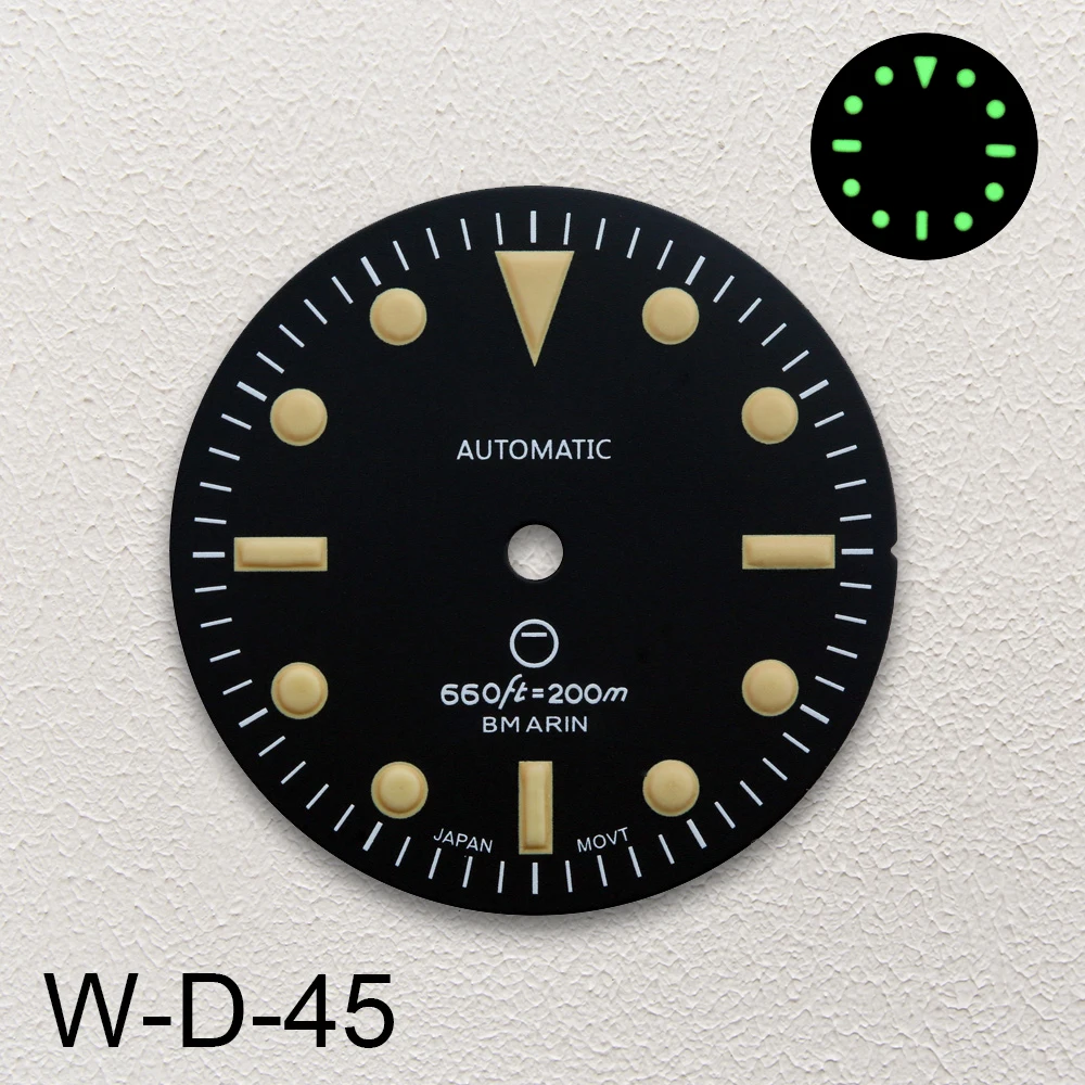 28.5mm S Logo SUB Retro Dial Fit NH35/NH36/4R/7S Japanese Movement C3 Green Luminous Watch Accessories