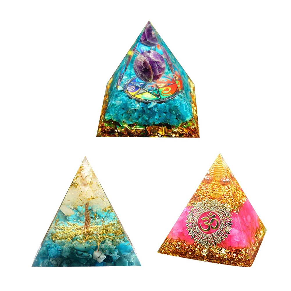 Handmade Orgone Pyramid Natural Crystal Reiki Chakra Orgonite Energy Generator Jewelry Home Office Decoration Gift