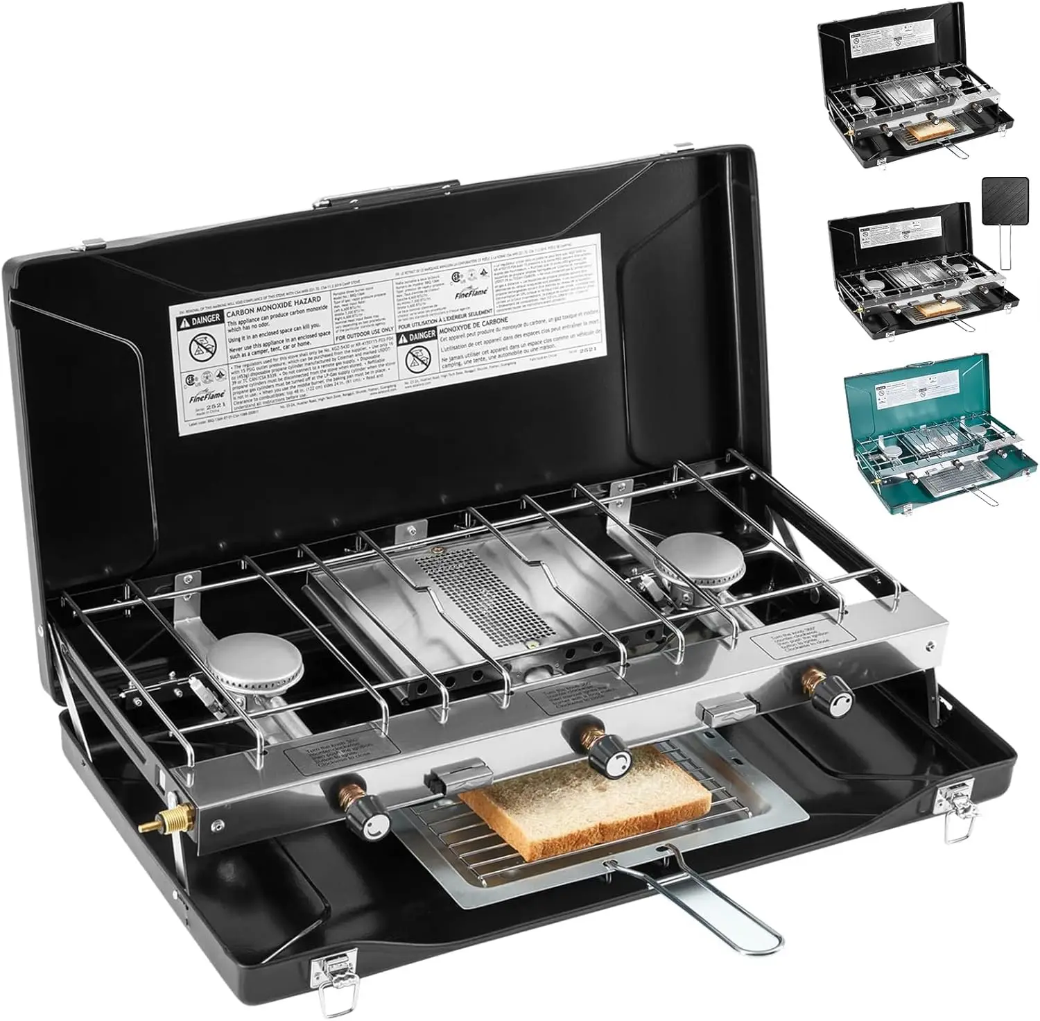 

3-Burner Propane Camping Stove with Push-Button Ignition, 20400 BTUs, Portable for BBQ Picnics